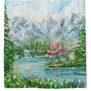 Cortina Para Box Paisagem de primavera. Mão acrílica original p