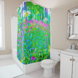 Cortina Para Box Paisagem do Jardim Impressionista Azul Aqua