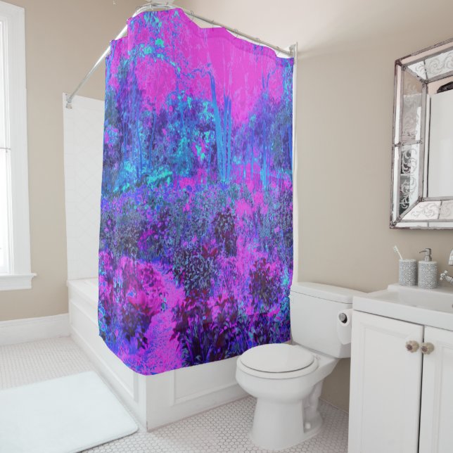 Cortina Para Box Paisagem Impressionista Azul e Rosa Quente Trippy (In Situ)