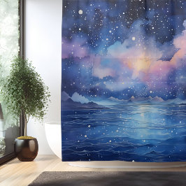 Cortina Para Box Paisagem Marítima Celestial Surrealista em Aquarel