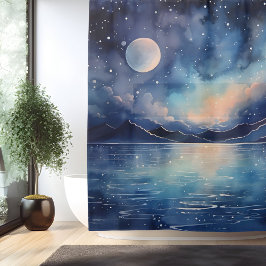 Cortina Para Box Paisagem Marítima Celestial Surrealista em Aquarel