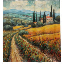 Paisagem Rural de Tuscany Dourada com Flores Silve