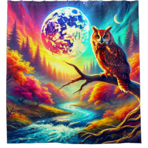 Cortina Para Box Paisagem Surreal da Lua da Coruja