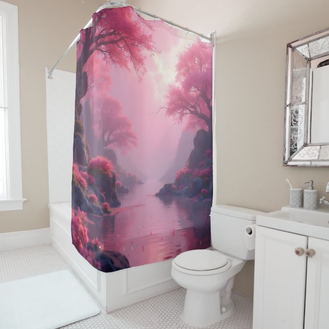 Cortina Para Box Paisagem zen em rosa flamingo (In Situ)