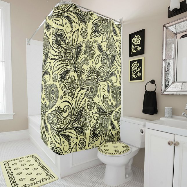 Cortina Para Box Paisley preto e amarelo (Criador carregado)