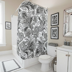 Cortina Para Box Paisley preto e branco