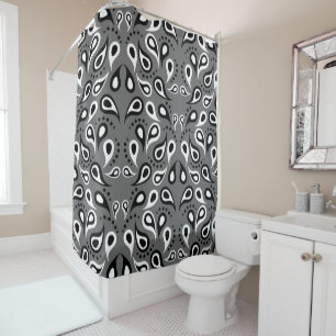 Cortina Para Box Paisley preto-e-branco moderno em Cinzas