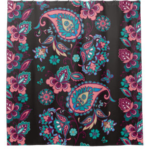 Cortina Para Box Paisley Stripe: Decorativa Negra Sem Semente
