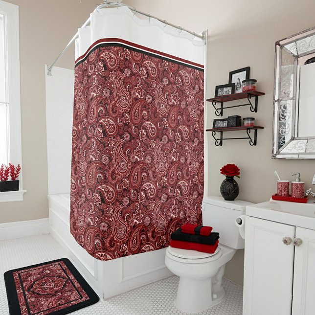 Cortina Para Box Paisley vermelho e branco (Criador carregado)