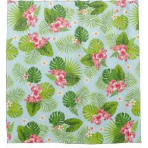 Palm Folha Verde Rosa Chá Hibiscus Cortina