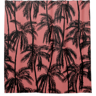Cortina Para Box Palm Silhouette, Vintage Tropical Rosa.