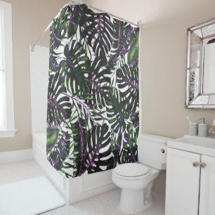 Cortina Para Box Palma Tropical Verde Roxo Sai da Ilha de Verão