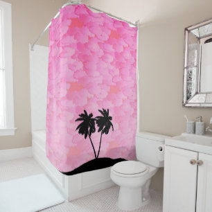 Cortina Para Box Palmeira Silhouette contra o Rosa-amanhecido com N