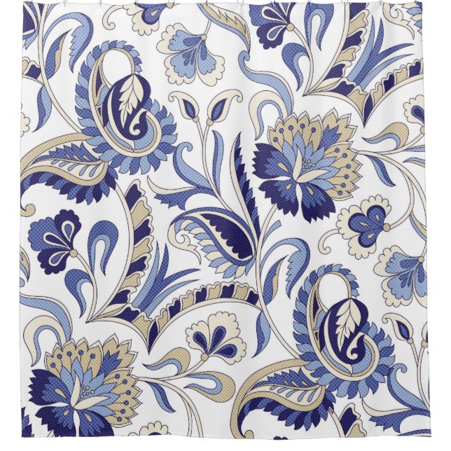 Cortina Para Box Paola azul indiana tradicional sem costura, padron (Frente)