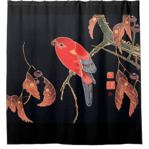 Cortina Para Box Papagaio Vermelho no Ramal de uma Árvore Jakuchu 