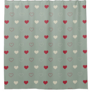 Cortina Para Box Papel de Parede com Padrão de Coração Vermelho e B