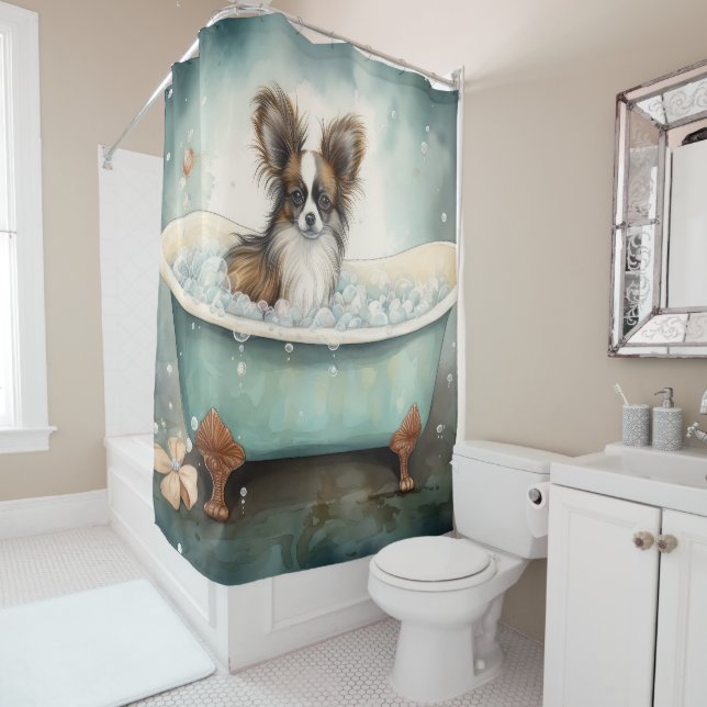 Cortina Para Box Papillon Em Bathtub Aquarela Chá De Arte Canina (In Situ)