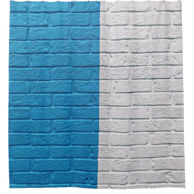 Cortina Para Box Parede azul e branca pintada (Frente)