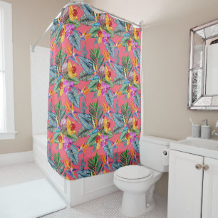 Cortina Para Box Pássaro Tropical Do Jardim De Paraíso E Orquídea P