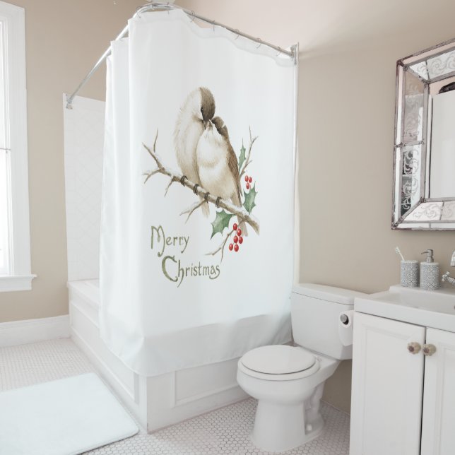Cortina Para Box Pássaros em um Galho de Natal (In Situ)