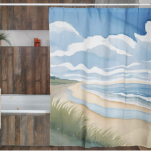 Cortina Para Box Passeio pela Praia Aquarela do Oceano Costeiro