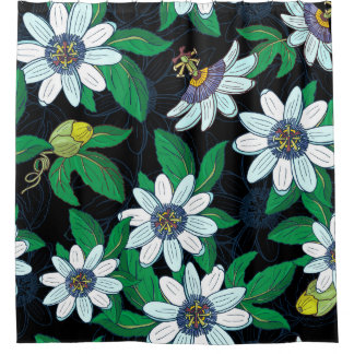 Cortina Para Box Passionflower Black Background Floral Sem Costura