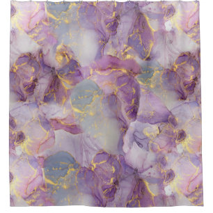 Cortina Para Box Pasta Lilac, Azul e Dourado Padrões do Mármaco