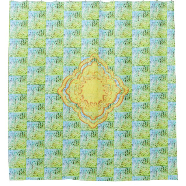 Cortina Para Box Pastel Greens e Medalhões Ouro (Frente)