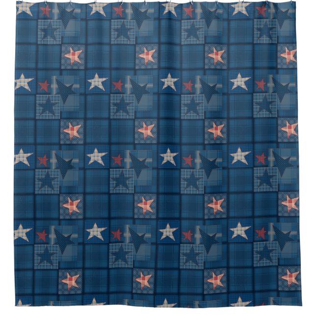 Cortina Para Box Patchwork de Denim (Frente)