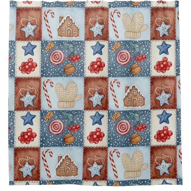 Cortina Para Box Patchwork de Natal de Inverno Aconchegante (Frente)