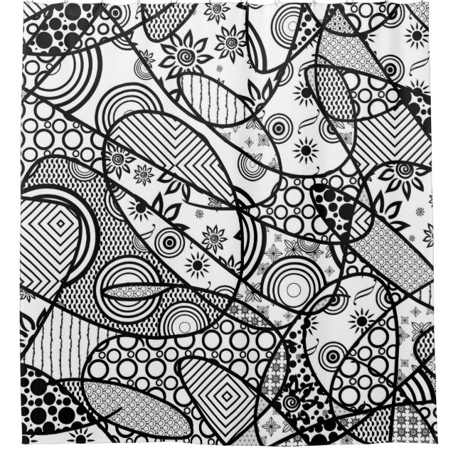 Cortina Para Box Patchwork de padrão preto e branco 01 (Frente)