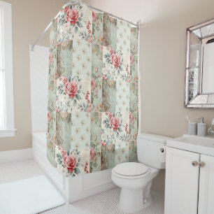 Cortina Para Box Patchwork do Pastel Green Florals do Chique Vintag