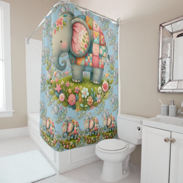 Cortina Para Box Patchwork Elephant Floral Meadow Charm (In Situ)