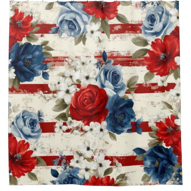 Cortina Para Box Pátrio Vermelho Azul Branco Floral (2) (Frente)