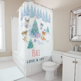 Cortina Para Box Paz Amor e Alegria Animais da Floresta de Natal