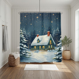 Cortina Para Box Peaceful Cabin Christmas Shower Curtain
