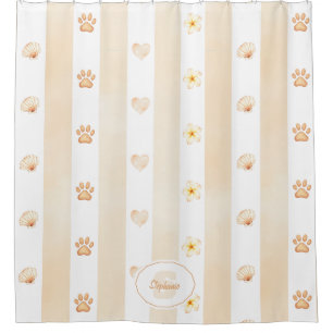 Cortina Para Box Peach e White Stripe - Corações, Flor, Impressão d