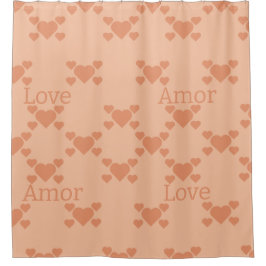 Cortina Para Box Peach Fuzz Love Corta Texto Bilíngue "Amor"