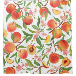 Cortina Para Box Peach Tropical Fruta Vintage Pattern.