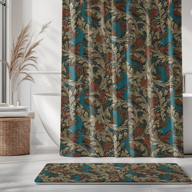 Cortina Para Box Peacock Garden in Teal Blue Rust Mustard Beige (Criador carregado)