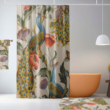 Peacock Vintage com Poppies Rosa e Roxos