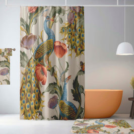 Cortina Para Box Peacock Vintage com Poppies Rosa e Roxos