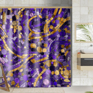 Cortina Para Box Pebbles Mosaic Art - Ametista E Dourada