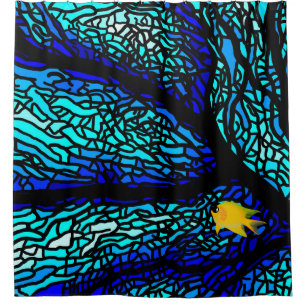 Cortina Para Box peixe amarelo-coral azul