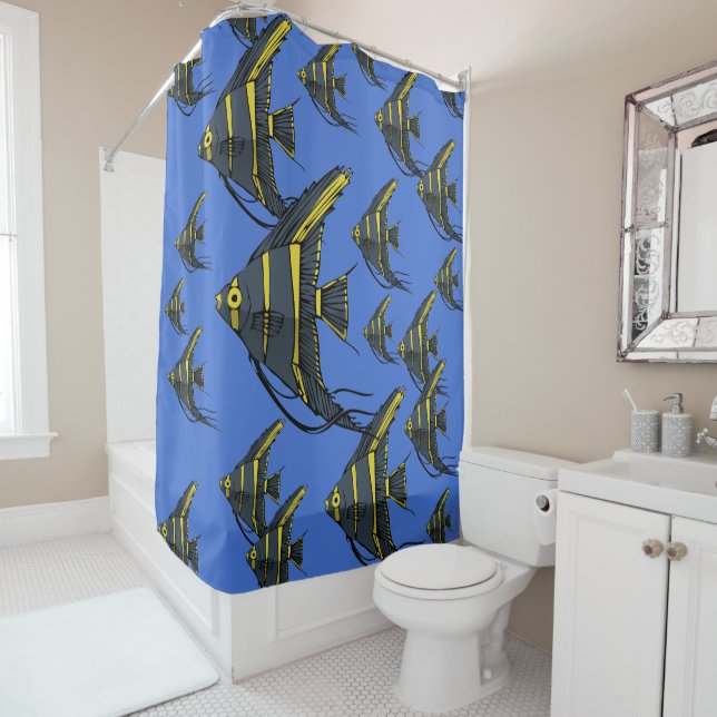 Cortina Para Box Peixe-anjo Cinza e Amarelo (In Situ)