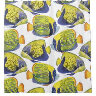 Cortina Para Box Peixes Exóticos: Aquarelas Tropicais Sem Costura.