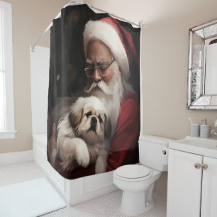 Cortina Para Box Pekingese com Papai Noel Natal Festivo