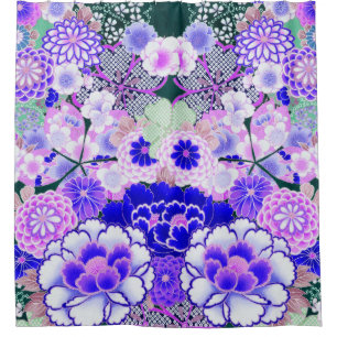 Cortina Para Box PÊMICA BRANCA AZUL, FLORES Japoneses Rosas