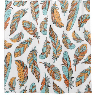 Cortina Para Box Penas Decorativas: Arte Vintage Desenhada À Mão