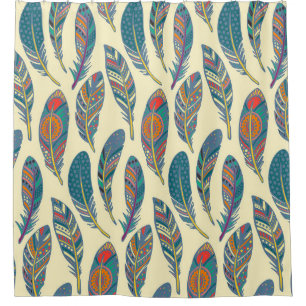 Cortina Para Box Penas tribais coloridas, design étnico sem costura